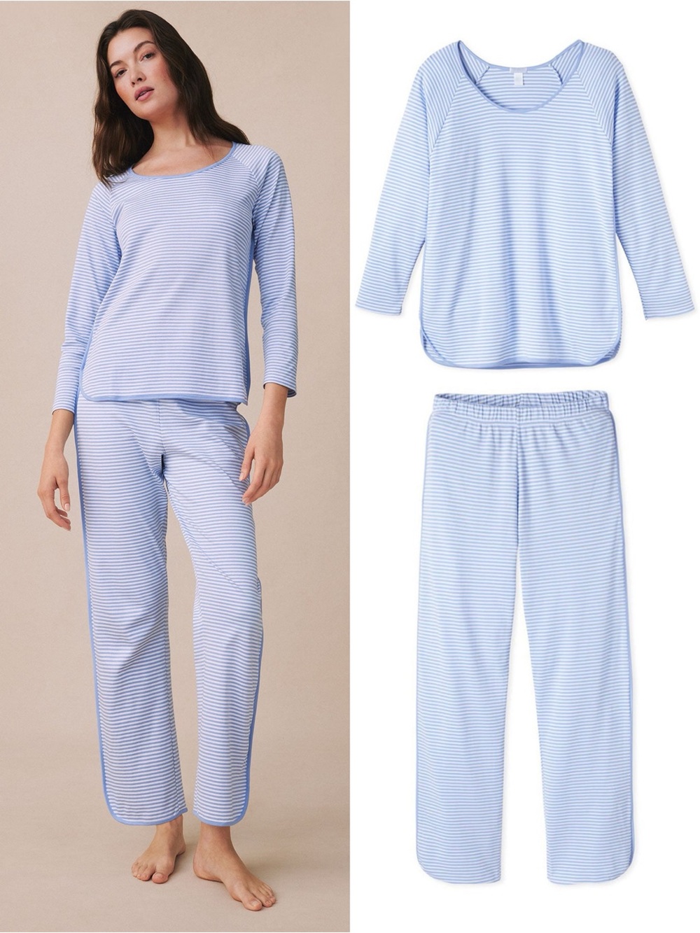 SET! Lake Pajamas Pima Long-Long Set in Hydrangea Blue Stripe